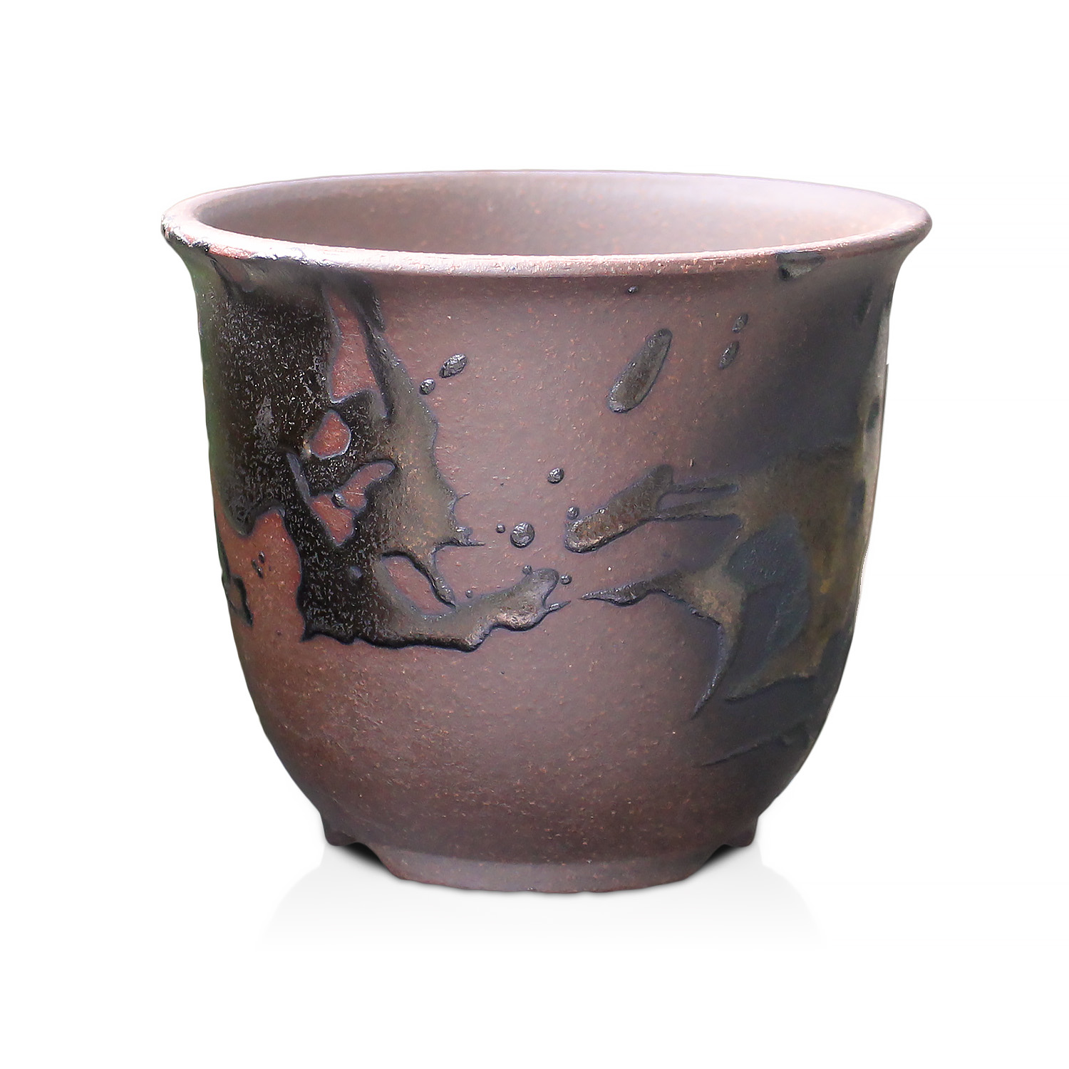 盆栽鉢 エビネ鉢 4号 四日市萬古焼 金彩 黒 赤吹 黒吹 金吹 5色 丸