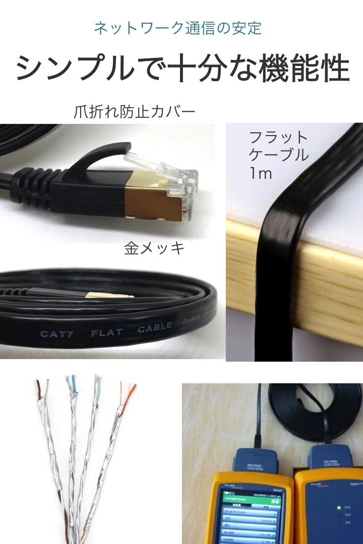 LANケーブル CAT7 1m フラット 高速安定 ツメ折れ防止 【おすすめ】 10 