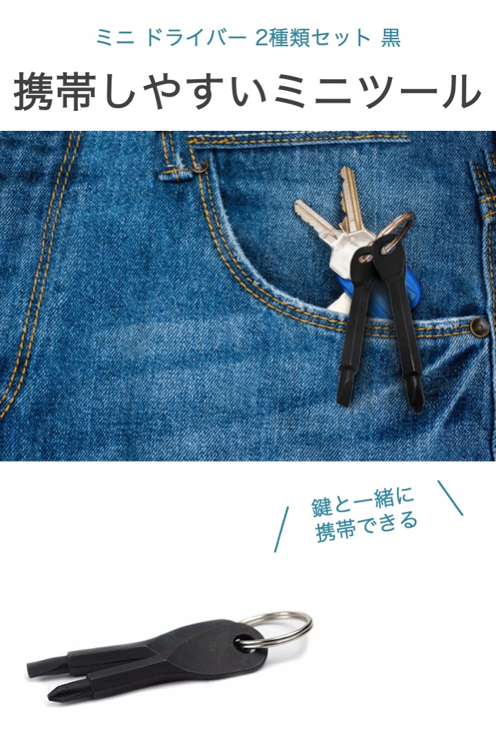 ミニ ドライバー 2種類セット 黒 プラス マイナス 携帯用 工具