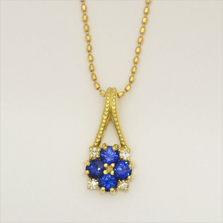 ペンダントトップ ブルーサファイア ダイヤモンド 花 フラワー bouquet