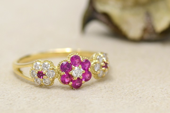指輪 リング ルビー ダイヤモンド 花 フラワー parterre PT900・K18