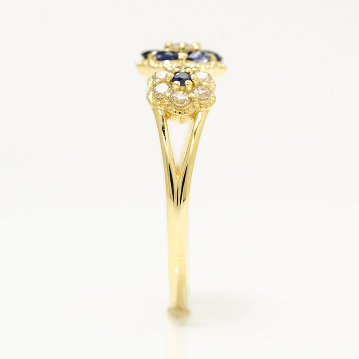 リング 指輪ブルーサファイア ダイヤモンド フラワー ゴールド