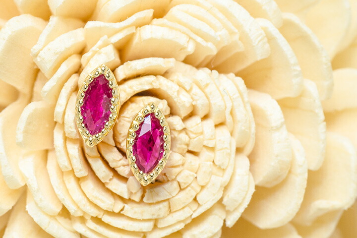 スタッドピアス ルビー マーキス ゴールド K18 レディース 18K 18金