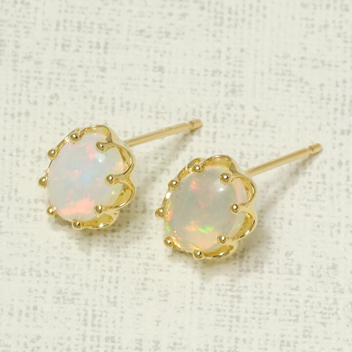 K18オパールピアス　18金　10月誕生石　スタッド　ミニピアス K18 誕生石×ダイヤモンド スタッドピアス （10月：オパール