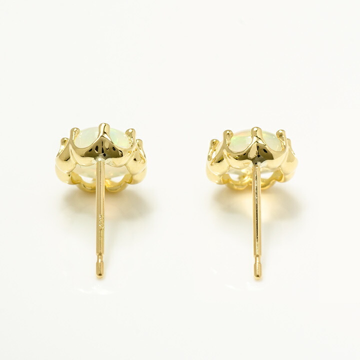 K18オパールピアス　18金　10月誕生石　スタッド　ミニピアス K18 誕生石×ダイヤモンド スタッドピアス （10月：オパール