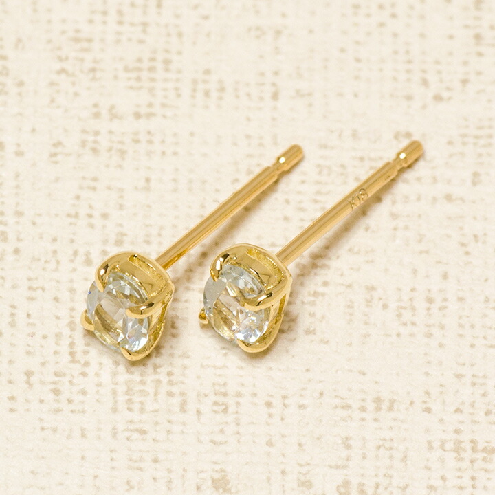 スタッドピアス アクアマリン イヤリング 両耳用 PT900・K18・K10選択 