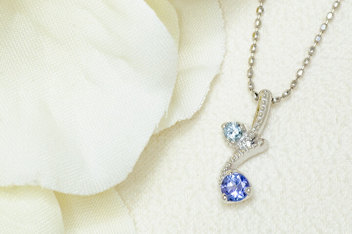 ペンダントトップ タンザナイト アクアマリン ネックレス PT900・K18