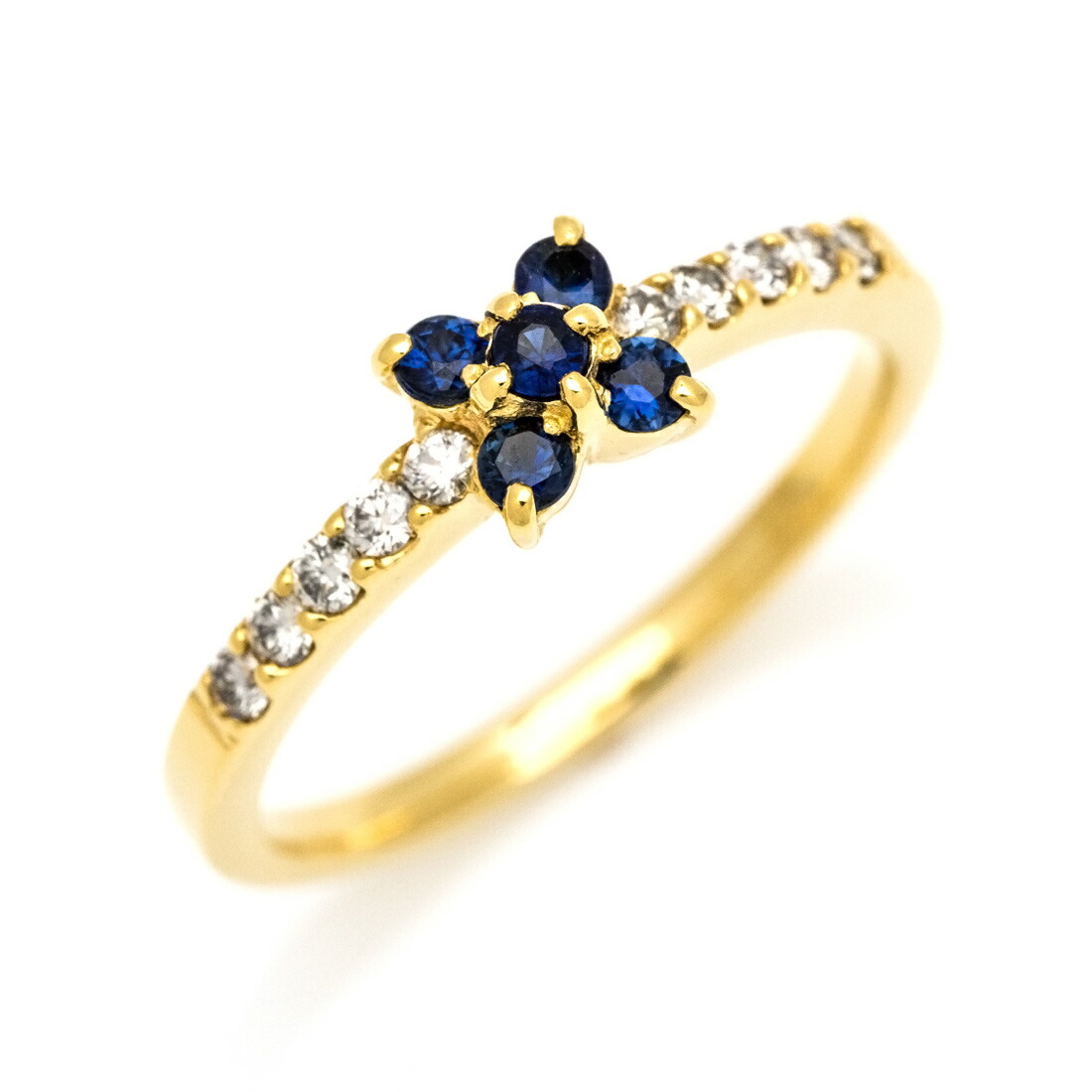 指輪 リング ブルーサファイア ダイヤモンド 花 フラワー PT900・K18
