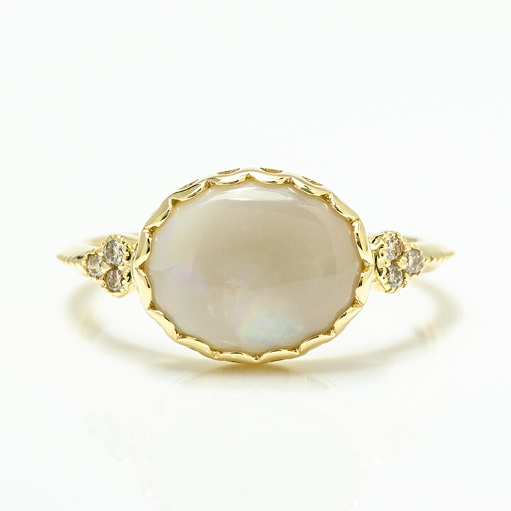 指輪 リング ホワイトオパール ダイヤモンド PT900・K18・K10選択可