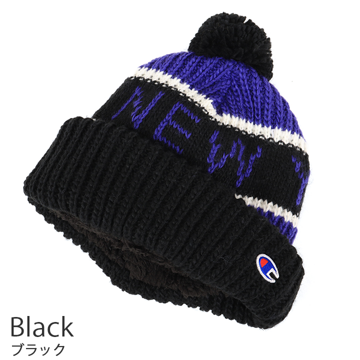 早い者勝ち！最終値下げ STONE  紺色　ニット帽 Champion（チャンピオン） ニット帽 ビーニー ケーブル裏ボア ニット
