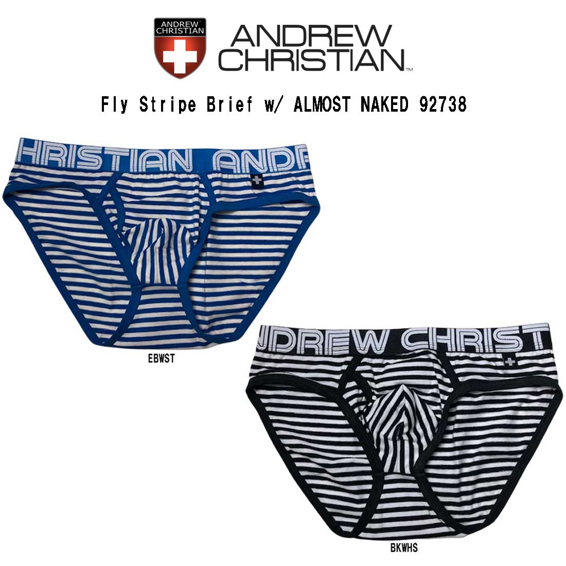(SALE)ANDREW CHRISTIAN(アンドリュークリスチャン)ブリーフ メンズ 下着 Fly Stripe Brief w/ ALMOST NAKED 92738