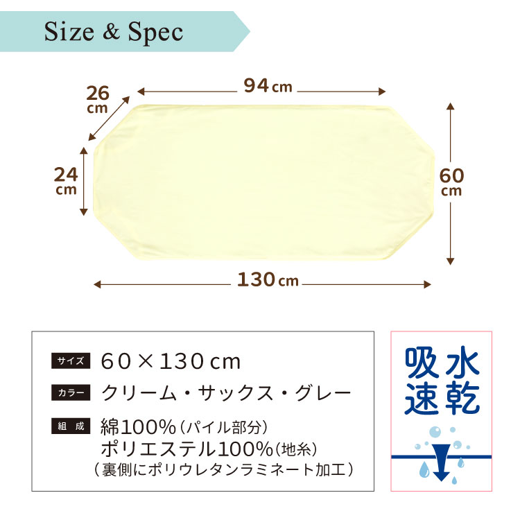 1個のみ配送・送料込　お昼寝 コットカバー 60×130cm 裏面防水 綿100％ パイル 吸水速乾 お昼寝コット 保育園 入園準備 un doudou メール便発送(ポスト投函) NP｜undoudou｜16