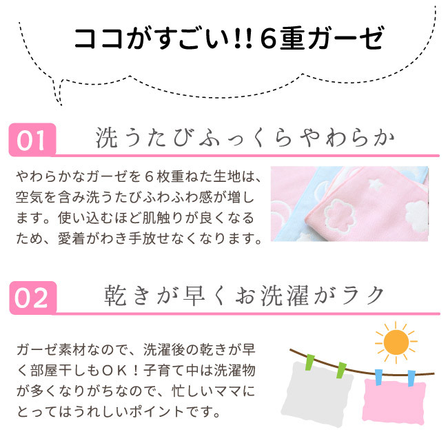 1個のみ配送・送料込　日本製 6重ガーゼハンカチ 4枚セット 月と雲 ピンク サックス ホワイト 綿100％ ガーゼタオル ハンドタオル メール便発送(ポスト投函) NP｜undoudou｜11