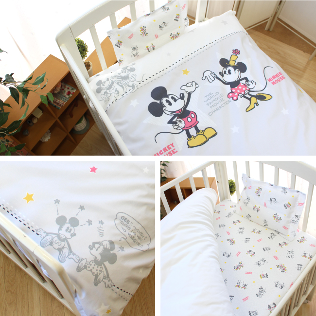 ディズニー ミッキー ミニー ベビー布団セット 9点 洗える レギュラーサイズ 70×120cm グレー レトロ シンプル RFの画像