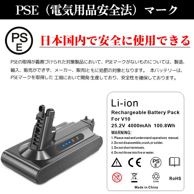 ダイソン バッテリー V10 4000mAh 互換 充電バッテリー 大容量 交換用バッテリー 互換バッテリー  Fluffy/Absolute/Animal/Motorhead/SV12 掃除機用 : v10charge : 森のHOUSE - 通販 -  Yahoo!ショッピング