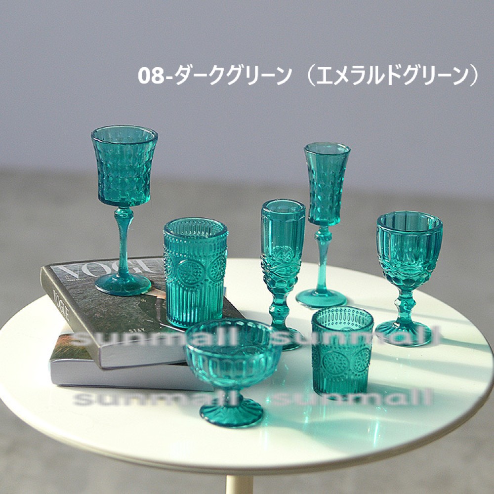 1セット7点販売】【選べる8色】ミニチュア ガラス風食器 ドールハウス