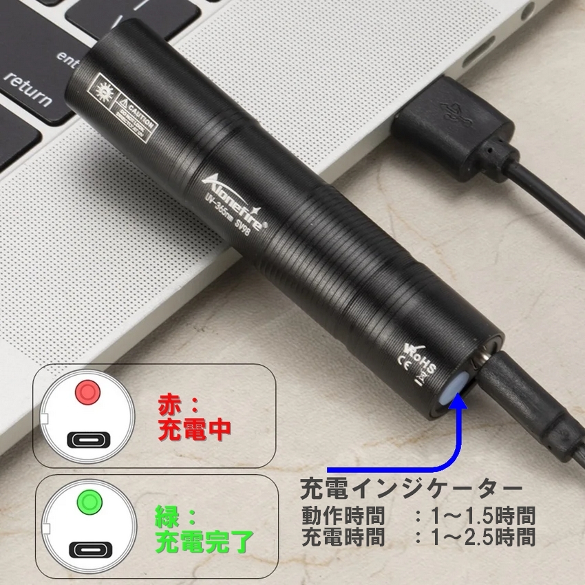 ブラックライト LEDライト UVライト 365nm 懐中電灯 ブルーライト 波長