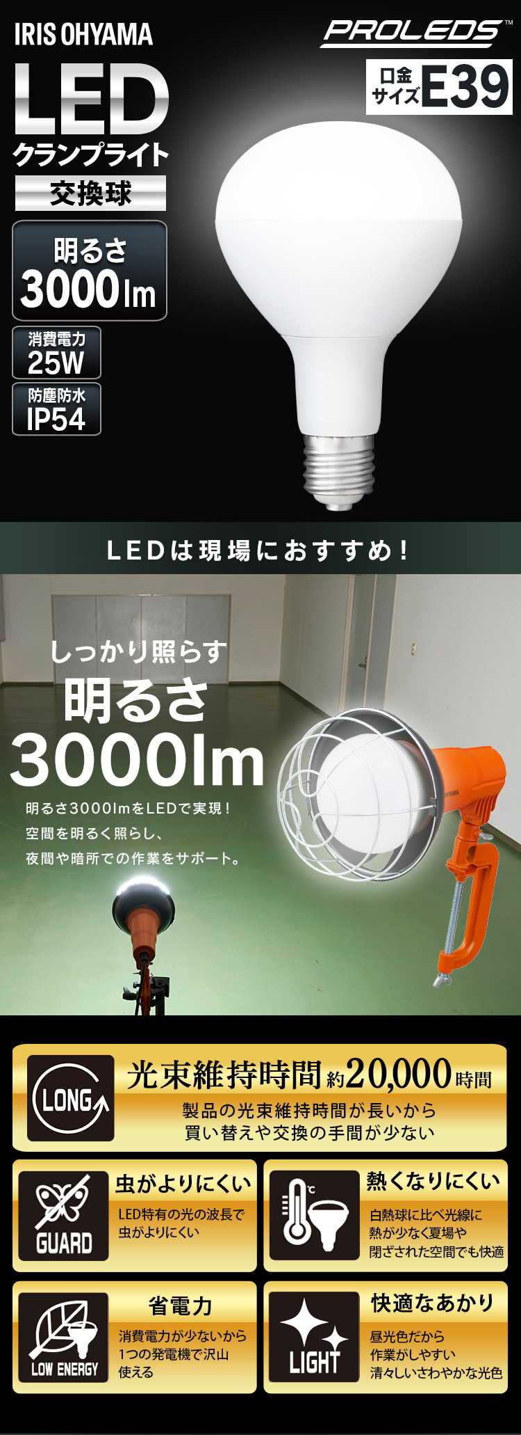 IRIS OHYAMA（アイリスオーヤマ） 3000lm LED電球 交換電球 投光器 LED