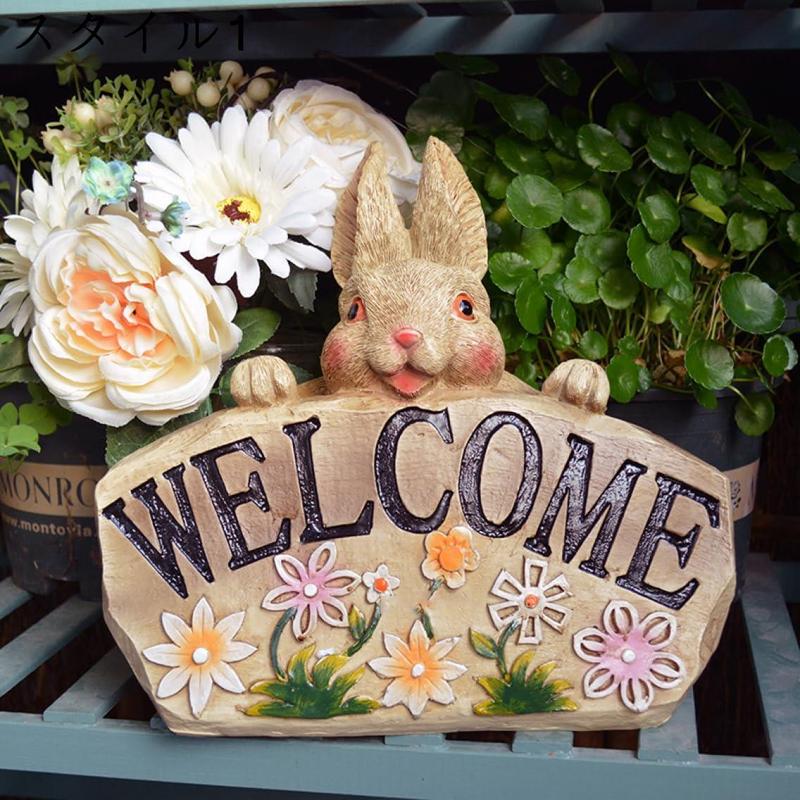 ガーデニング 置物 F ガーデンオーナメント ウェルカム welcomeボード ウサギのオブジェ 兎 置き物 オブジェ かわいい庭 部屋｜unifead-head-store｜02