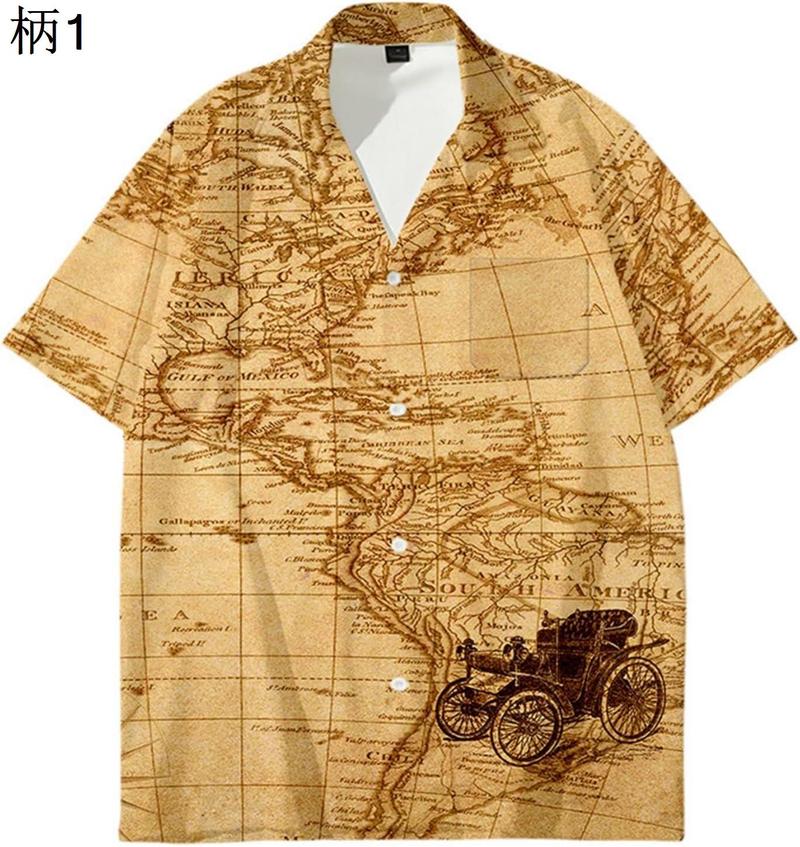 メンズ プリントシャツ アロハシャツ 夏 独特 カジュアル 柔らかい ゆったり ヴィンテージ 地図柄...
