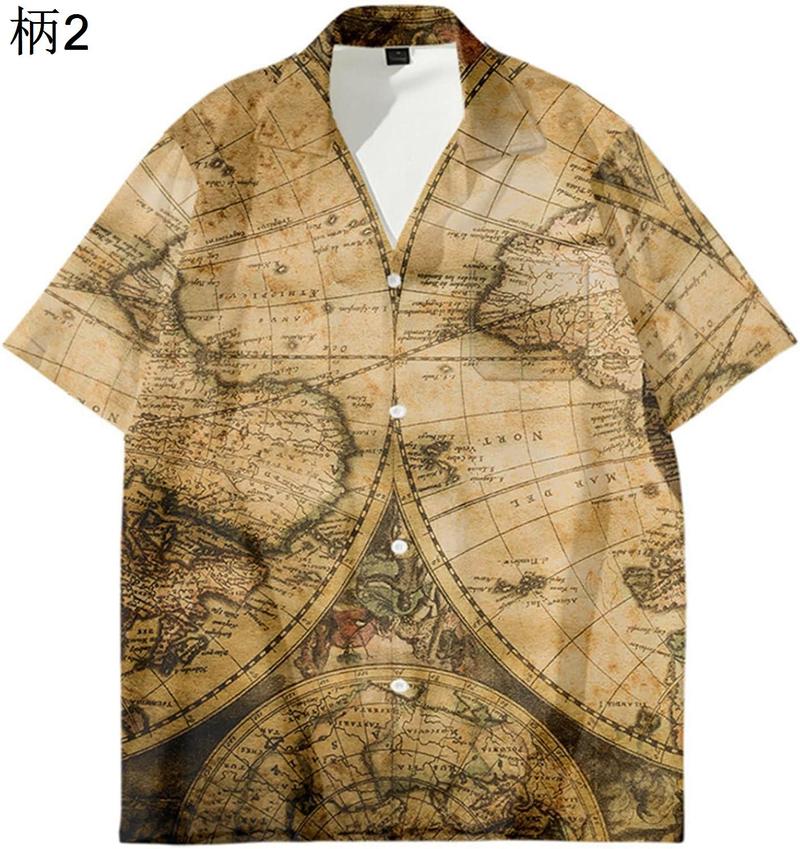 メンズ プリントシャツ アロハシャツ 夏 独特 カジュアル 柔らかい ゆったり ヴィンテージ 地図柄...