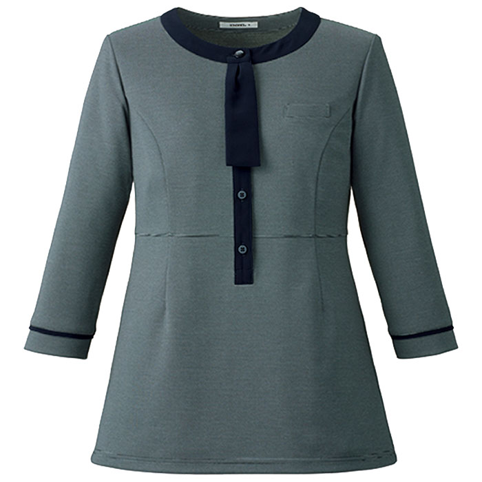 17号-19号 事務服 ポロニット チュニック丈 AD8810 ボウタイ 七分袖 春夏  キュプラ 制服 ユニフォーム ボンオフィス ボンマックス ボンマックス（ユニフォーム） 17号-19号 事務服 ポロニット