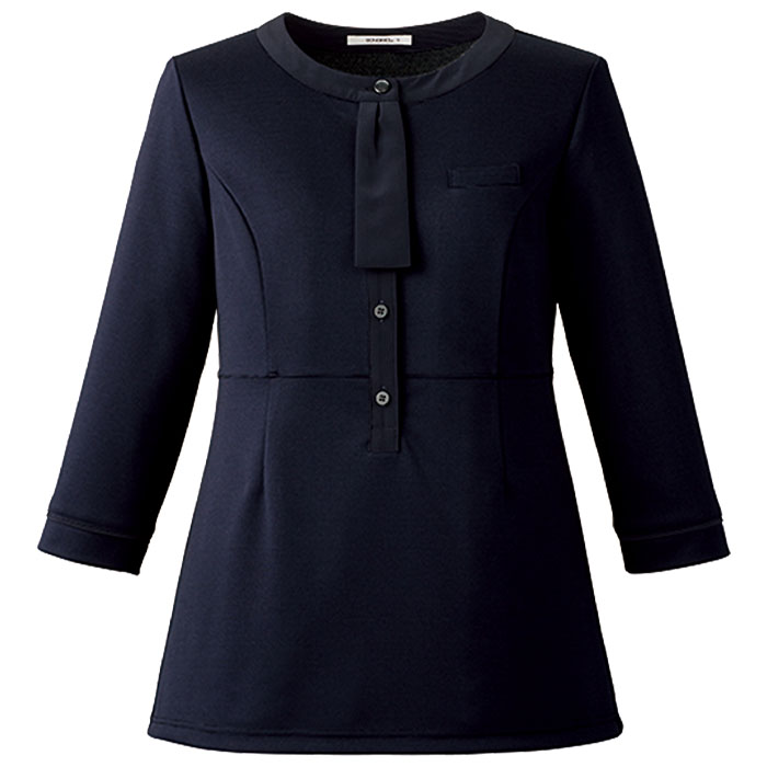 事務服 ポロニット チュニック丈 AD8810 ボウタイ 七分袖 春夏  キュプラ 制服 ユニフォーム ボンオフィス ボンマックス ボンマックス（ユニフォーム） 事務服 ポロニット チュニック丈