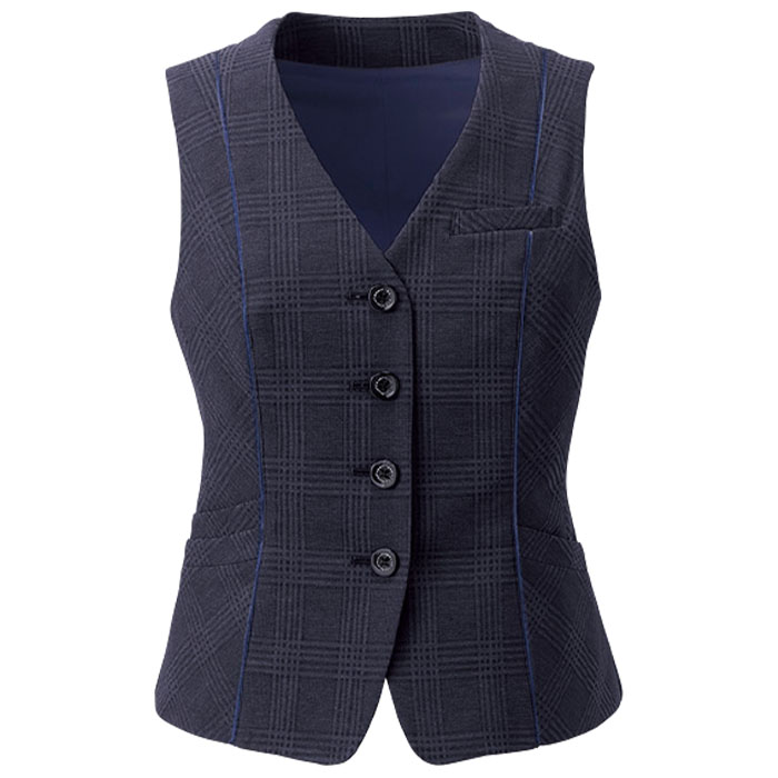 19号 事務服 ベスト EAV956 レディース チェック 大きいサイズ オフィスウェア 制服 ユニフォーム ENJOY カーシーカシマ カーシーカシマ 19号 事務服 ベスト EAV956 レディース チェック