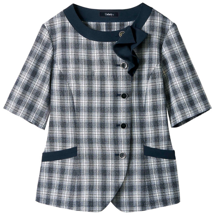 事務服 半袖オーバーブラウス レディース U82452 UNILADY オフィスウェア 仕事服 チェック柄 制服 ユニフォーム 5号-15号 事務服 半袖オーバーブラウス レディース U82452 UNILADY
