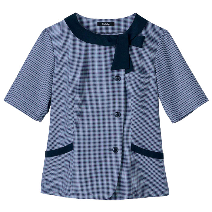 事務服 半袖オーバーブラウス レディース U82453 UNILADY オフィスウェア 仕事服 ギンガムチェック 制服 ユニフォーム 5号-15号 事務服 半袖オーバーブラウス レディース U82453 UNILADY