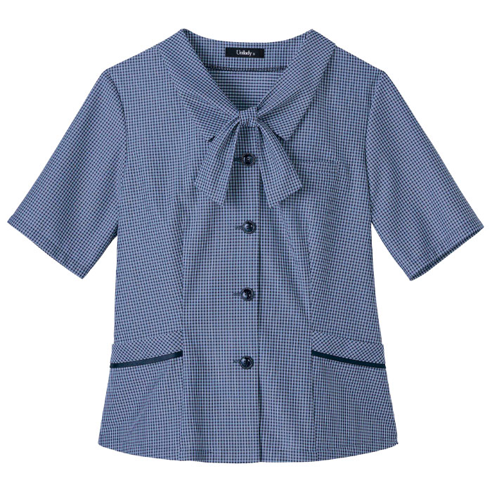 17号・19号 事務服 半袖オーバーブラウス レディース U82454 UNILADY オフィスウェア 仕事服 ギンガムチェック 制服 ユニフォーム 17号・19号 事務服 半袖オーバーブラウス レディース U82454