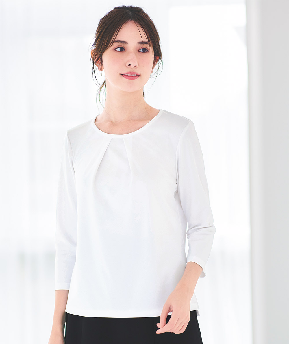 BONOFFICE BONMAX ボンオフィス ボンマックス タック切替え七分袖ニット BCK7106  女性用 レディース 通年 春夏 秋冬 事務服【LL】 ボンマックス（ユニフォーム） ボンオフィス事務服 タック切替え