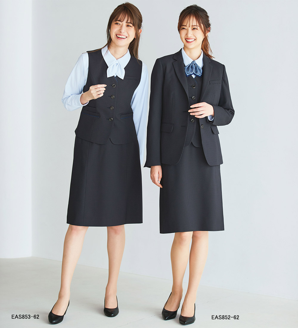 事務服 制服 オフィス ENJOY エンジョイ  カーシーカシマ フレアスカート EAS853  シャドーチェックマットウース カーシーカシマ 事務服 フレアスカート EAS853 【抗菌】シャドー