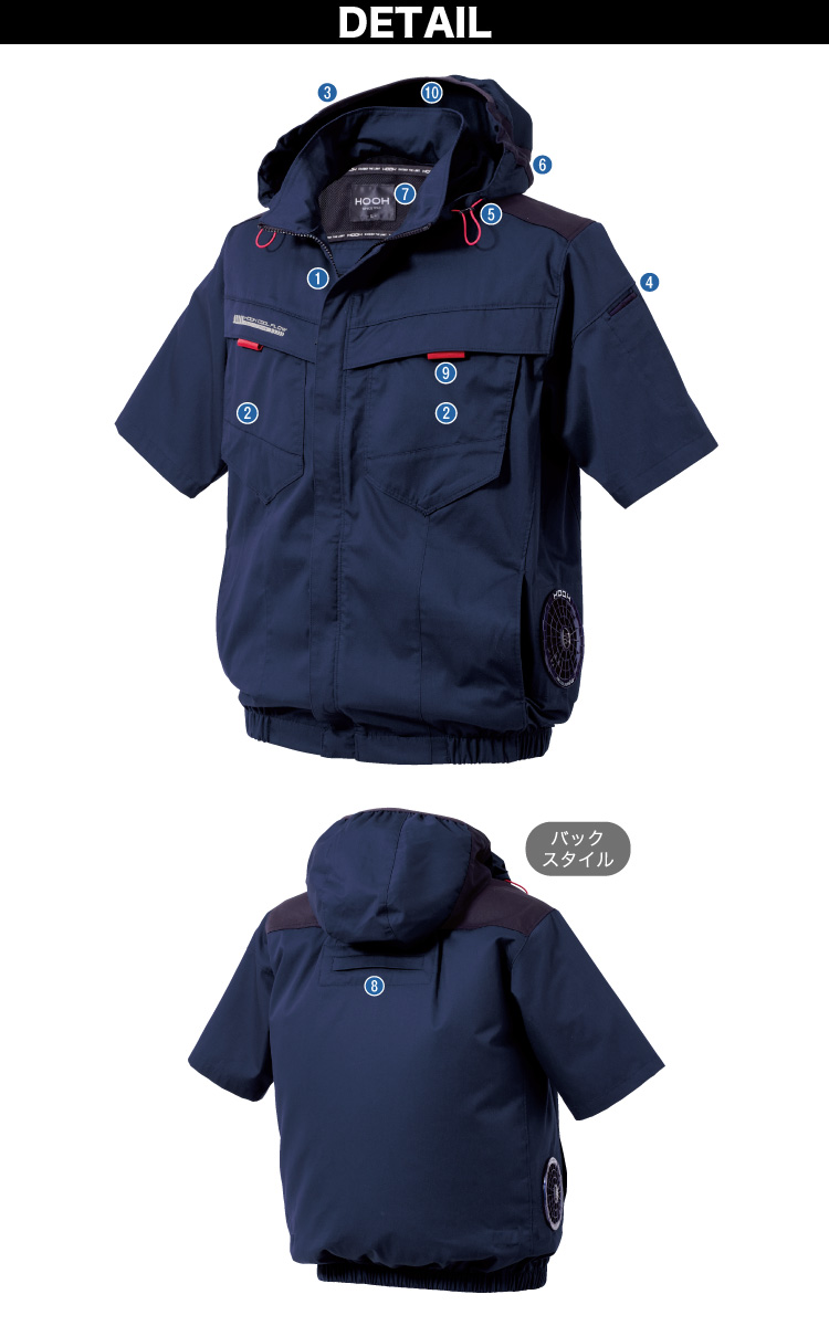 2025年新商品 快適ウェア 空調作業服 サイドファン エコ 半袖フード