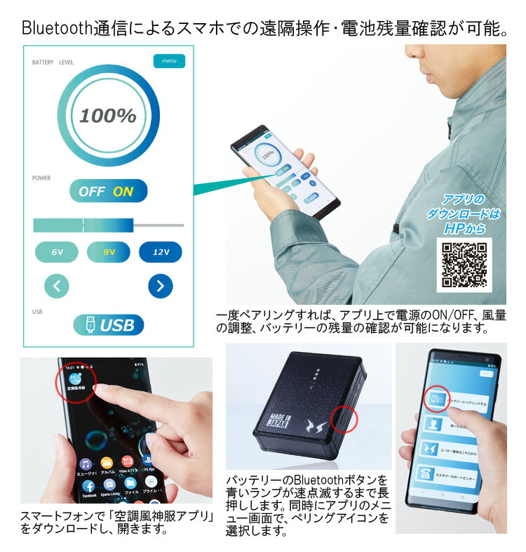 電動ファン用ウェア 空調風神服 日本製12Vバッテリー+2022年新型斜め