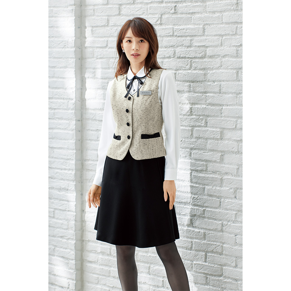 21〜25号 長袖ブラウス 01072 アンジョア レディース ホワイト リボン付き enjoie 事務服 制服 仕事服 en joie(アンジョア) 01072 丸襟とリボンがカワイイ華やか長袖