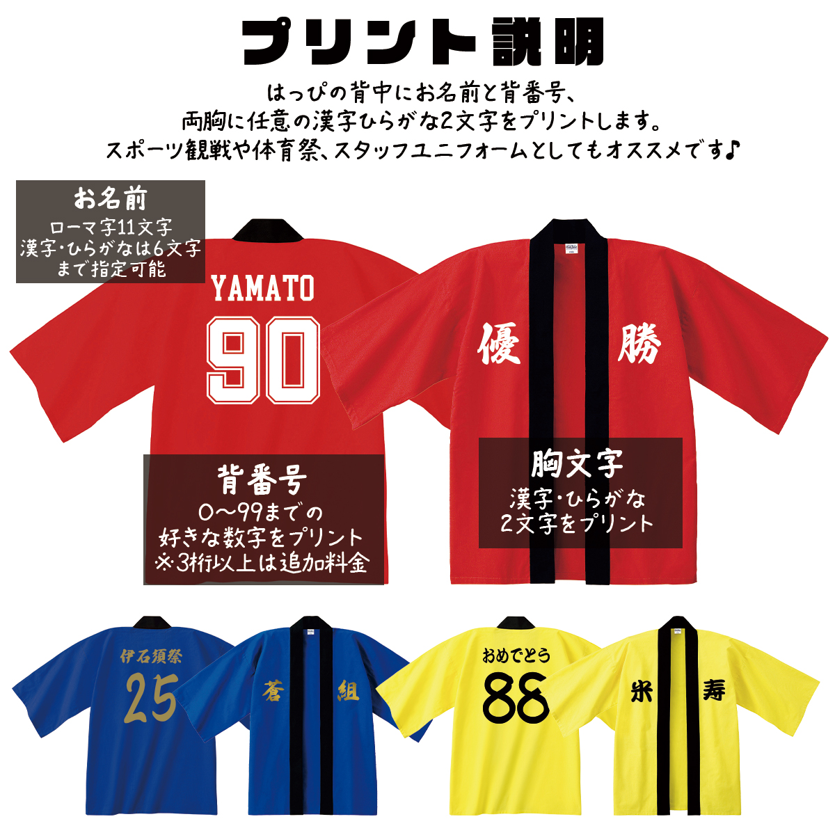 オーダーメイド 背番号入りはっぴ ハッピ 半被 法被 名入れ オリジナル