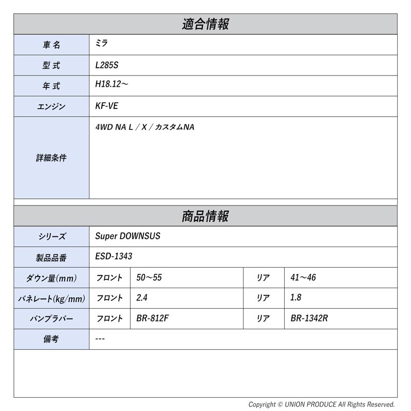 エスペリア]ミラ L285S / 4WD NA(H18.12〜)用スーパーダウンサス