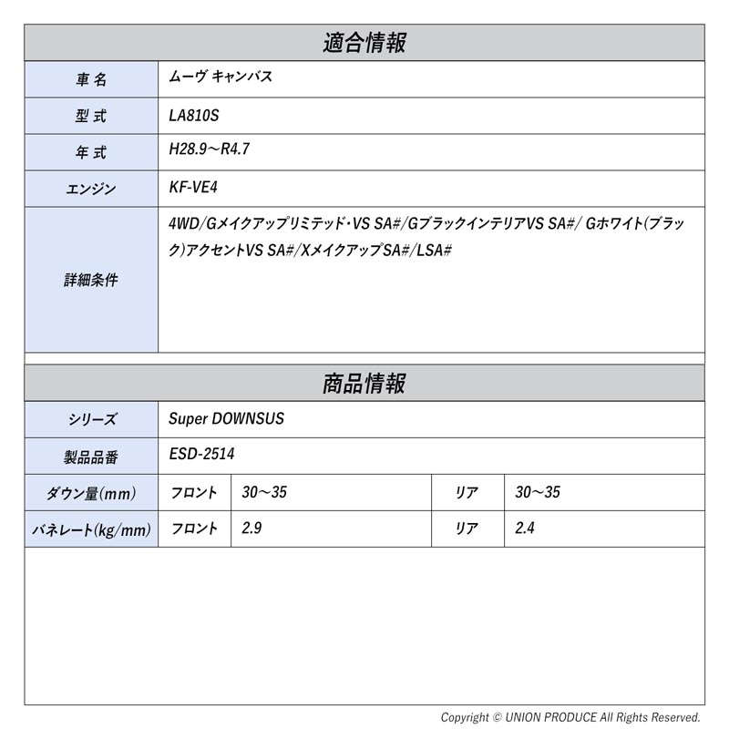 [エスペリア]ムーヴ キャンバス LA810S / 4WD(H28.9〜R4.7)用スーパーダウンサス_1