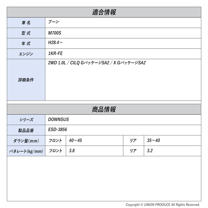 [エスペリア]ブーン M700S / 2WD 1.0L(H28.4〜)用ダウンサス_1