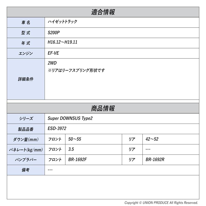 エスペリア]ハイゼットトラック S200P / 2WD(H16.12〜H19.11)用