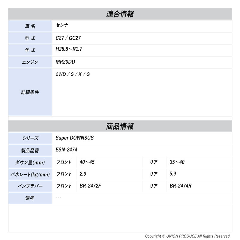[エスペリア]セレナ C27 / GC27 / 2WD(H28.8〜R1.7)用スーパーダウンサス バンプラバーセット_1