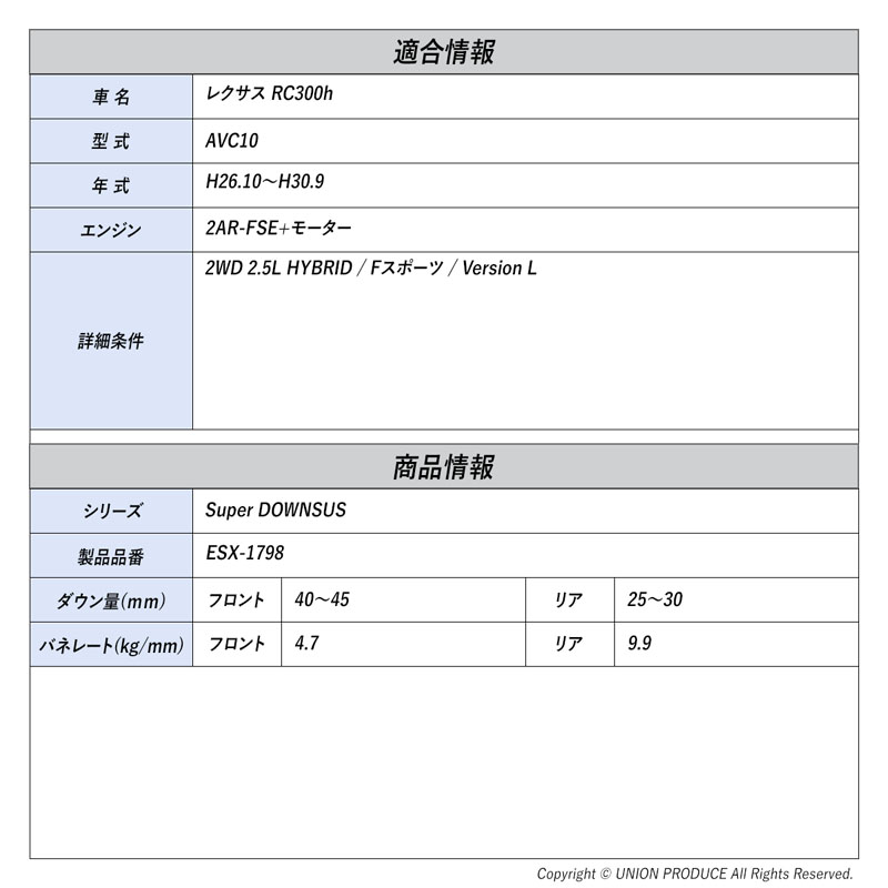 [エスペリア]レクサス RC300h AVC10 / 2WD 2.5L HYBRID(H26.10〜H30.9)用スーパーダウンサス_1