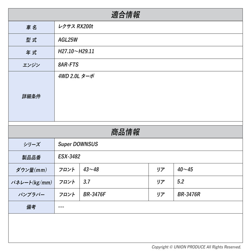 [エスペリア]レクサス RX200t AGL25W / 4WD 2.0L ターボ(H27.10〜H29.11)用スーパーダウンサス バンプラバーセット_1