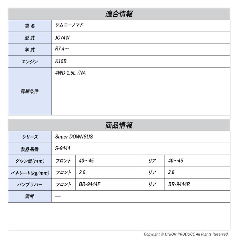 [エスペリア]ジムニーノマド JC74W / 4WD 1.5L NA(R7.4〜)用スーパーダウンサス バンプラバーセット_1
