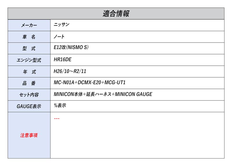 シエクル]E12改(NISMO S) ノート_HR16DE(H26/10〜R2/11)用ミニコン