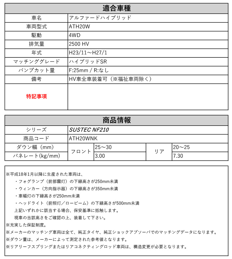 tanabe×NF210]ATH20W アルファードハイブリッド(4WD_2500 HV_H23/11