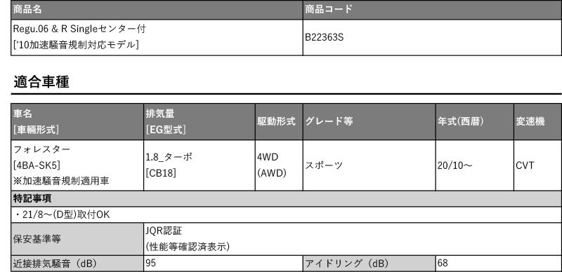 柿本_改]4BA-SK5 フォレスター_4WD(CB18 / 1.8 Turbo_R02/10〜)用