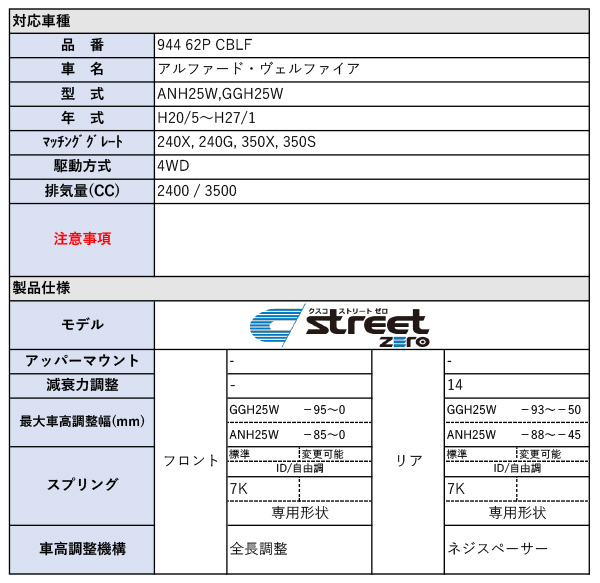 CUSCO]ANH25W,GGH25W アルファード・ヴェルファイア_4WD(H20/5〜H27/1