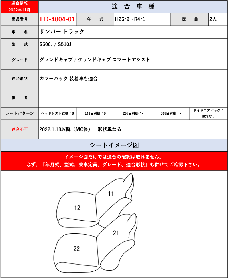 ClazzioSJ SJ サンバートラック 1列目のみH〜用シート